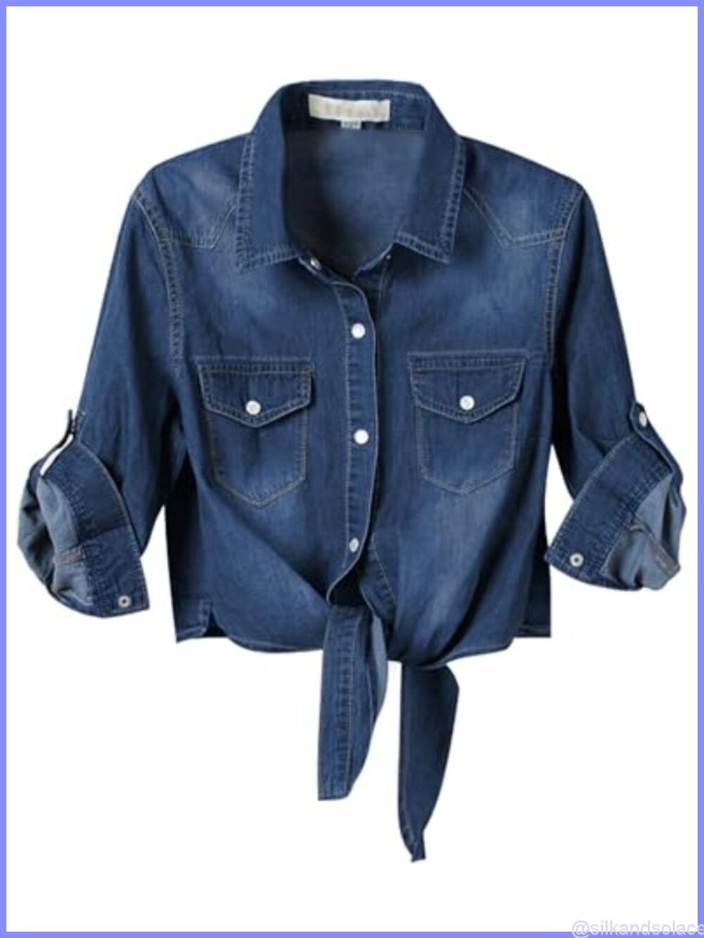 Womens Crop Denim Top Chambray Cardigan Snap Front Tie Knot Shirt